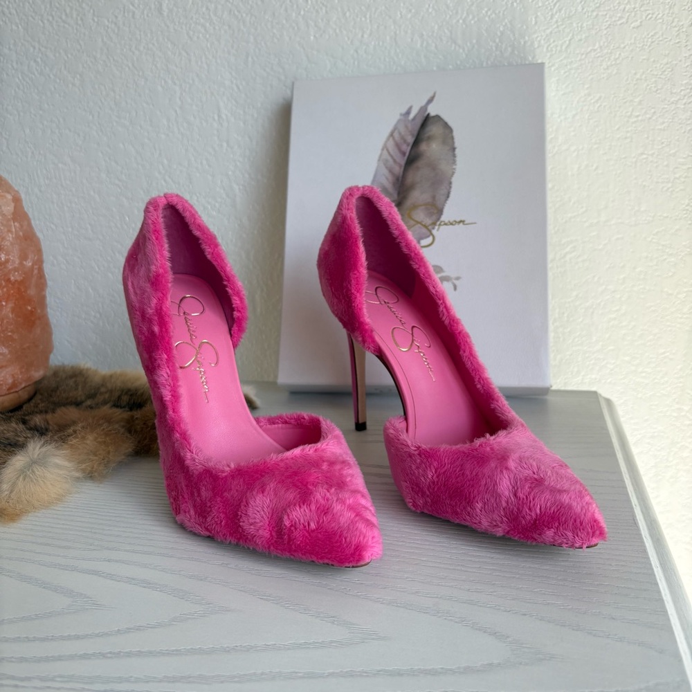Jessica Simpson Vibrant Pink Faux Fur Heels